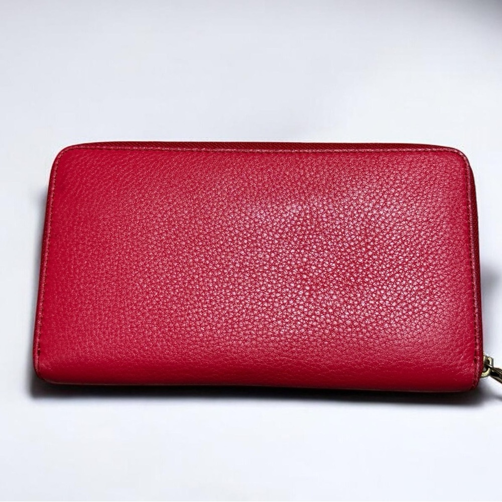 Tory Burch Red Zip-Around Pebbled Leather Wallet GUC - Picture 2 of 9